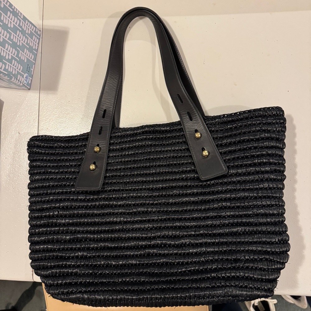Frame Les Second Bag black raffia woven straw Tote
